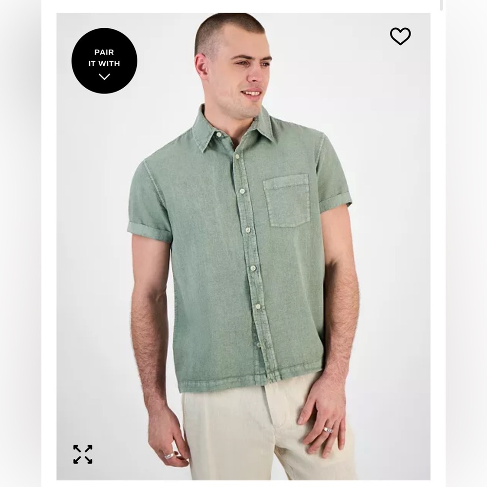 Sun + Stone Linen/Cotton Blend Short Sleeve Button Up NWOT